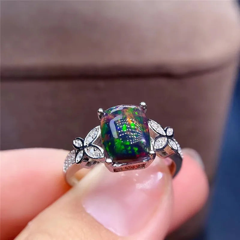 Jewerlyhaven720™ ring with natural black noble opal size 6x8 mm. Sterling silver 925. A wonderful gift for an anniversary.