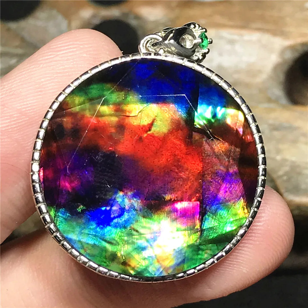 Jewelryhaven720™ 25mm Natural Ammolite Necklace Pendant Jewelry For Women Men Gift