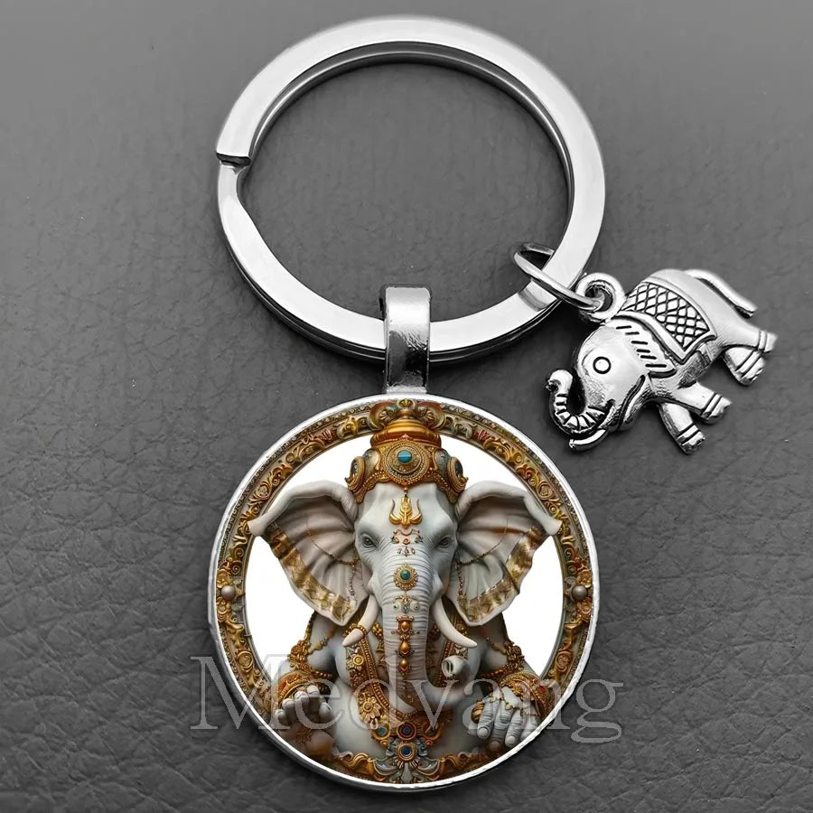 Jewelryhaven720™ THE PRICE FOR ALL PENDANTS IS THE SAME ! Ganesha Keychain Buddha keychain and key ring God Of Wealth Elephant glass key ring men and women bag decoration
