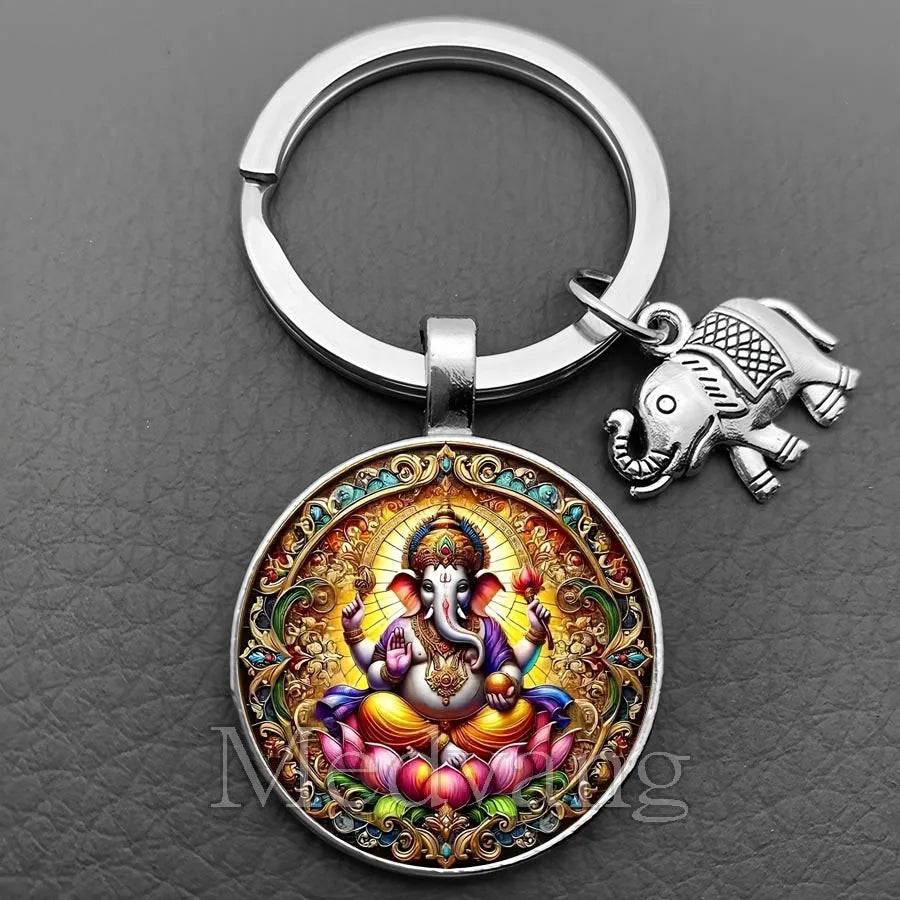 Jewelryhaven720™ THE PRICE FOR ALL PENDANTS IS THE SAME ! Ganesha Keychain Buddha keychain and key ring God Of Wealth Elephant glass key ring men and women bag decoration