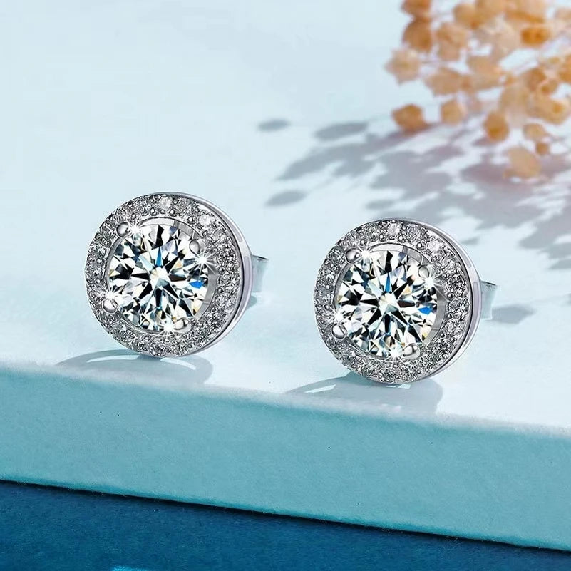 Jewelryhaven720™. 925 Sterling Silver Round Earrings with 1 Carat Moissanite. A Luxury Gift for Women.