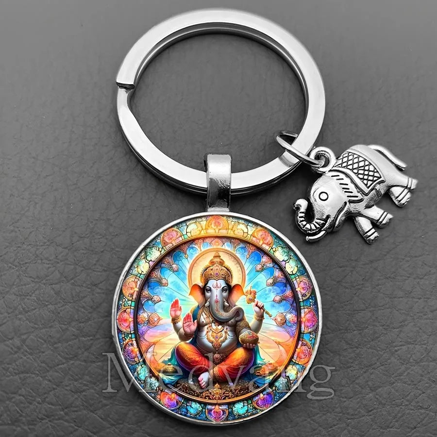 Jewelryhaven720™ THE PRICE FOR ALL PENDANTS IS THE SAME ! Ganesha Keychain Buddha keychain and key ring God Of Wealth Elephant glass key ring men and women bag decoration