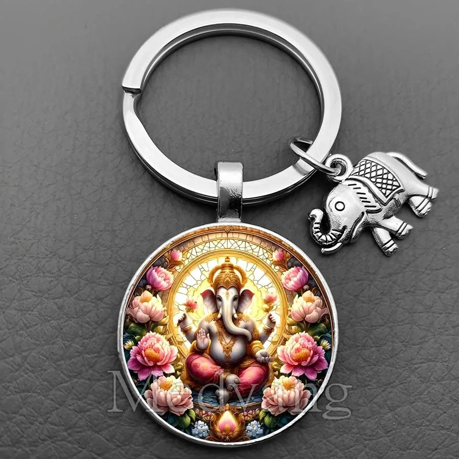Jewelryhaven720™ THE PRICE FOR ALL PENDANTS IS THE SAME ! Ganesha Keychain Buddha keychain and key ring God Of Wealth Elephant glass key ring men and women bag decoration