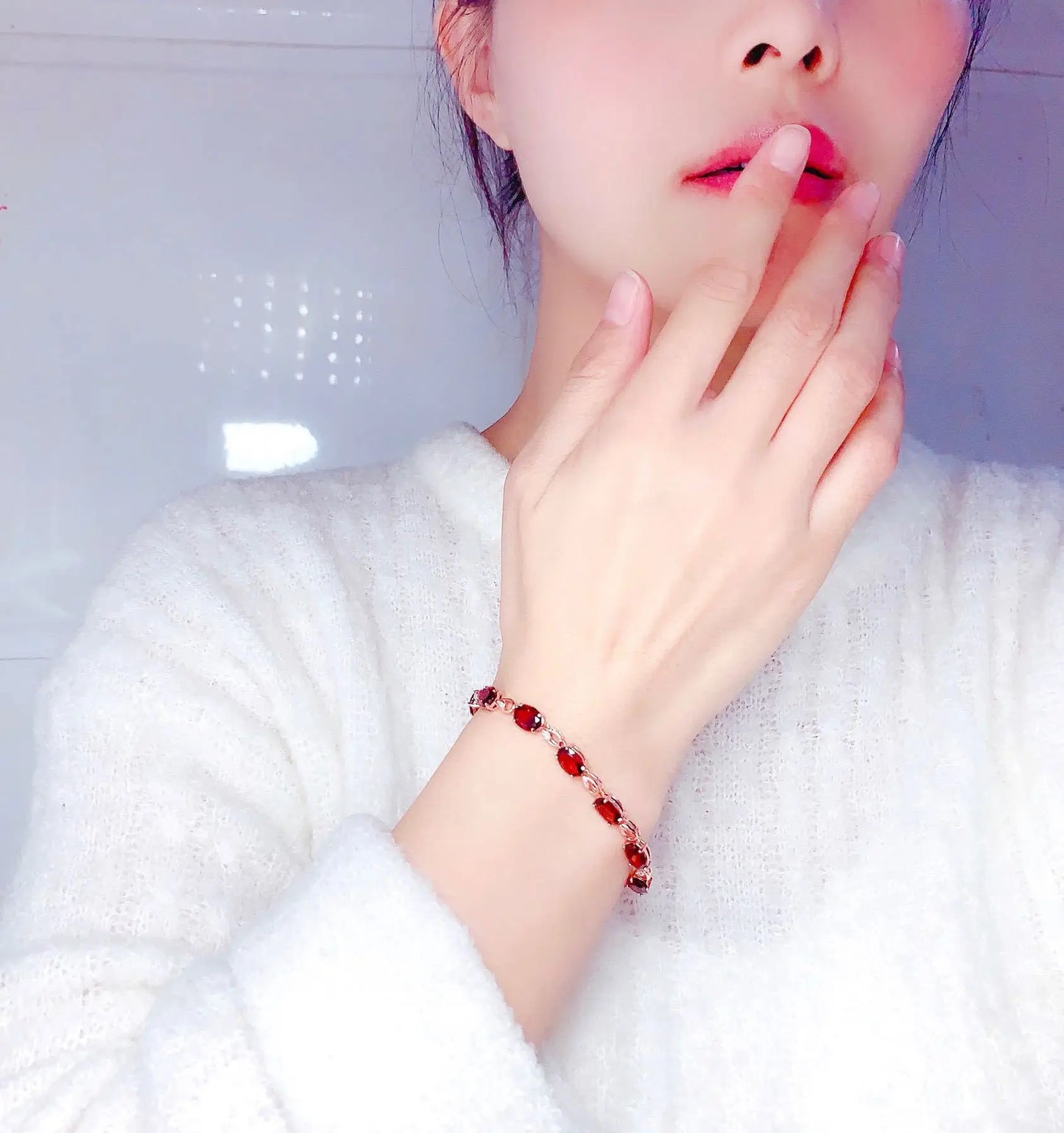 Jewelryhaven720™ Original Bracelet, 18K Rose Gold Plated. Ruby Stone. Women's Bracelet for Party, Celebrations