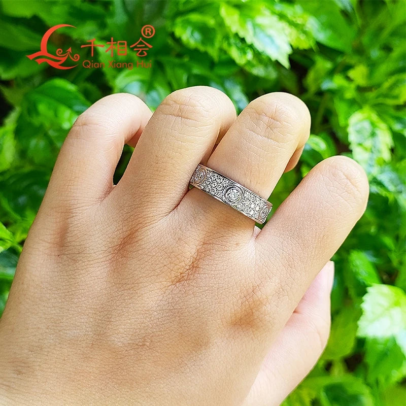 Jewelryhaven720™ 925 silver solid rings Classic Love Three Rows Of Luxury Eternity Ring D VVS Moissanite Wedding Engagement Ring Ladies men