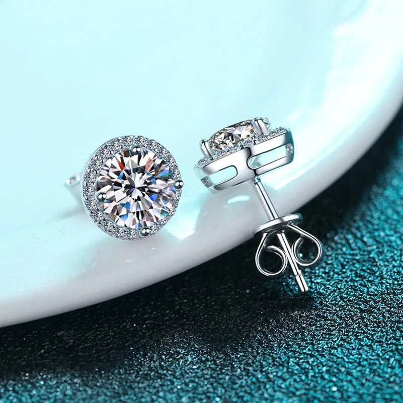Jewelryhaven720™. 925 Sterling Silver Round Earrings with 1 Carat Moissanite. A Luxury Gift for Women.
