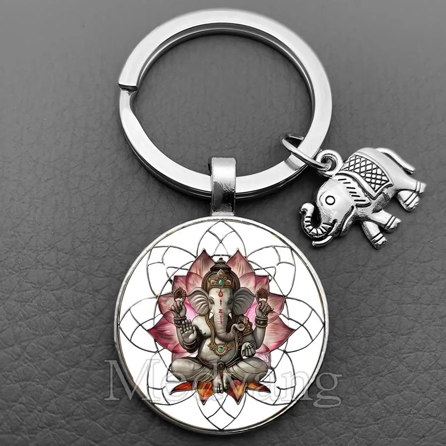 Jewelryhaven720™ THE PRICE FOR ALL PENDANTS IS THE SAME ! Ganesha Keychain Buddha keychain and key ring God Of Wealth Elephant glass key ring men and women bag decoration