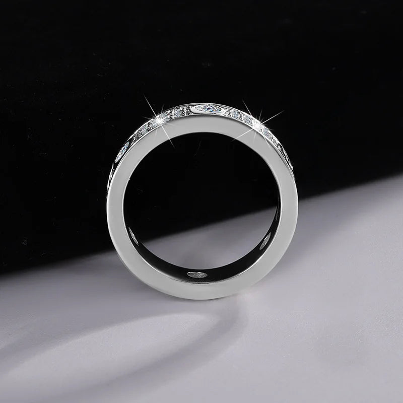 Jewelryhaven720™ 925 silver solid rings Classic Love Three Rows Of Luxury Eternity Ring D VVS Moissanite Wedding Engagement Ring Ladies men
