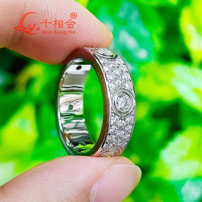 Jewelryhaven720™ 925 silver solid rings Classic Love Three Rows Of Luxury Eternity Ring D VVS Moissanite Wedding Engagement Ring Ladies men