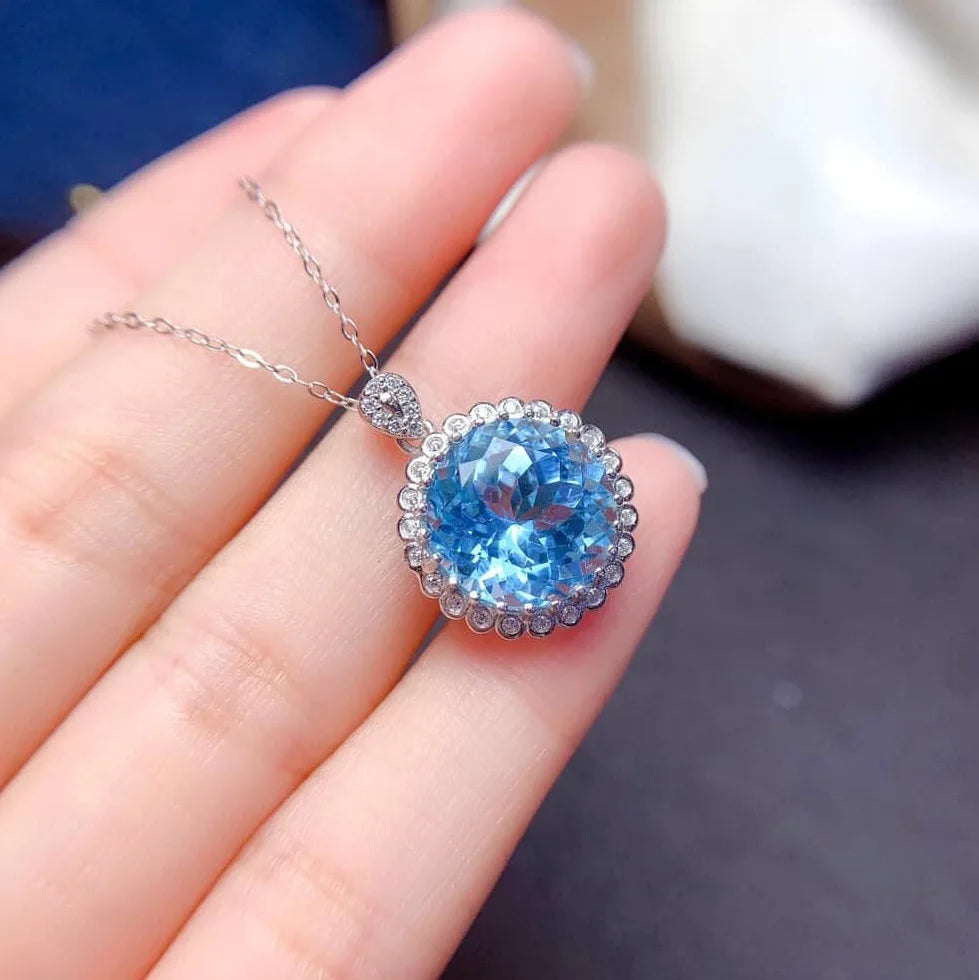 Jewerlyhaven720™ Natural Blue Topaz Pendants Necklaces For Women 925 Sterling Silver Romantic Gift