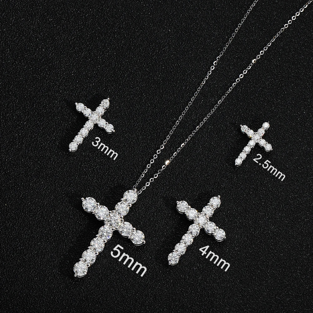 Jewelryhaven720™ Solid Moissanite Cross Pendant Necklace, Original 925 Sterling Silver Chain with 18K White Gold Plated.