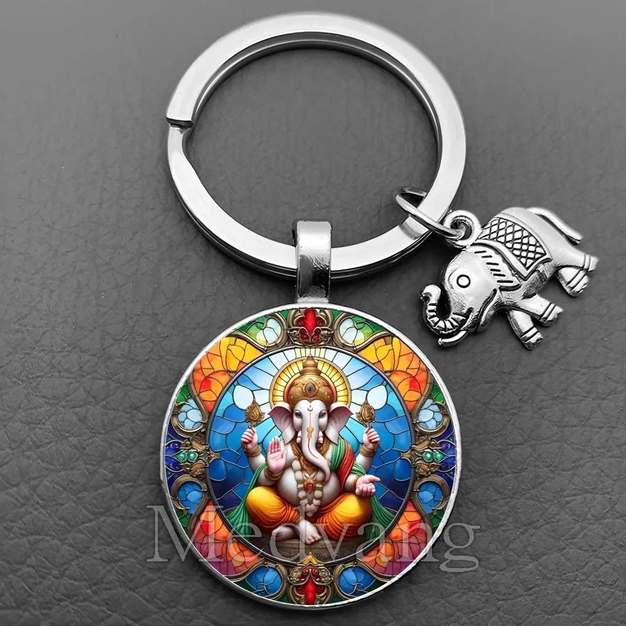 Jewelryhaven720™ THE PRICE FOR ALL PENDANTS IS THE SAME ! Ganesha Keychain Buddha keychain and key ring God Of Wealth Elephant glass key ring men and women bag decoration