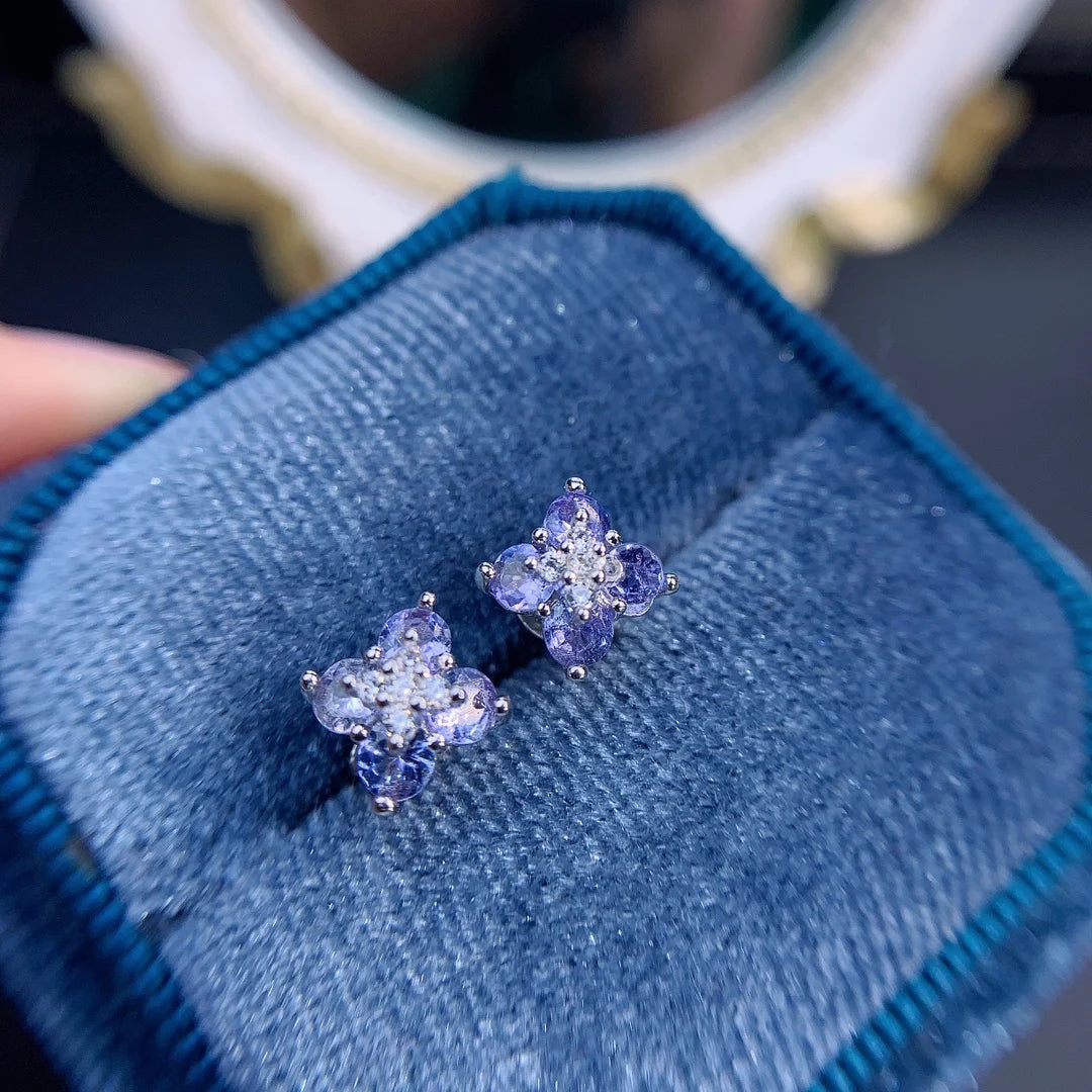 Jewerlyhaven720™ New Fine Jewelry 3mm Natural Tanzanite Earring Silver 925 Earings for Women Daily Wear