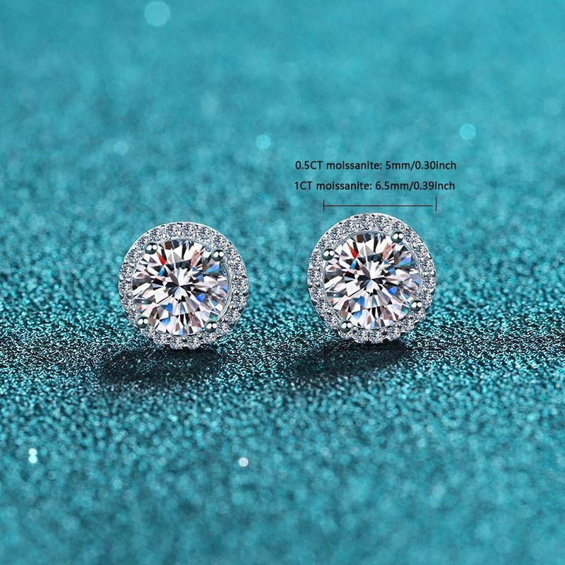 Jewelryhaven720™. 925 Sterling Silver Round Earrings with 1 Carat Moissanite. A Luxury Gift for Women.
