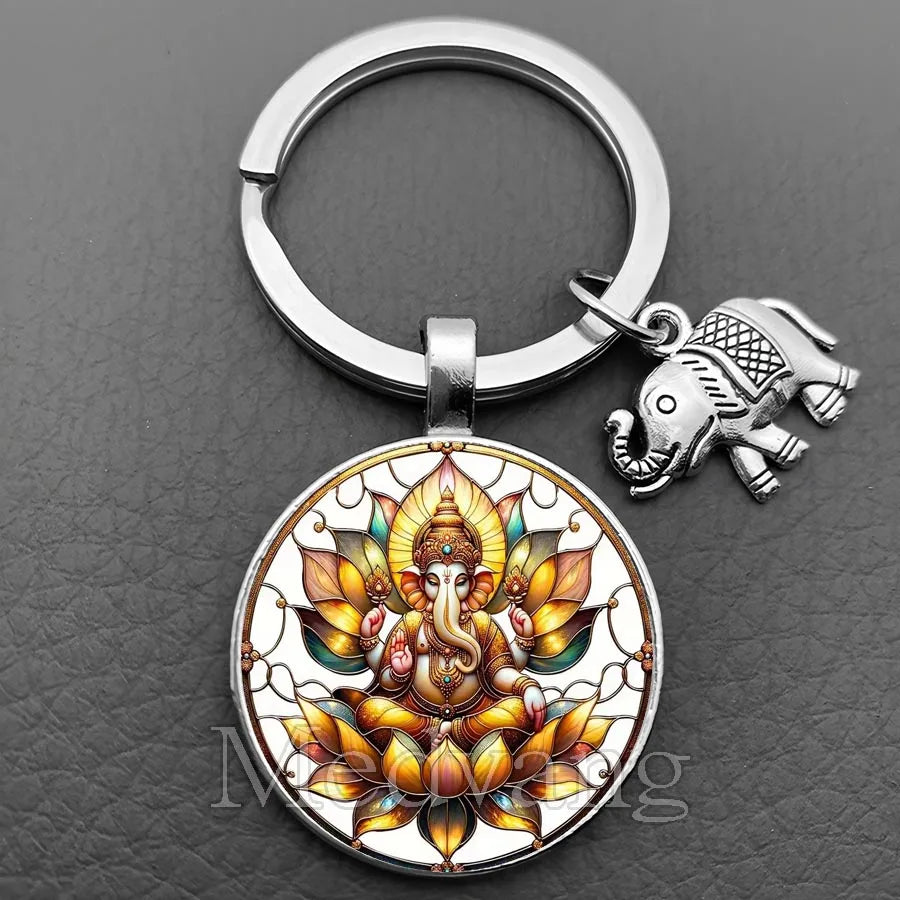 Jewelryhaven720™ THE PRICE FOR ALL PENDANTS IS THE SAME ! Ganesha Keychain Buddha keychain and key ring God Of Wealth Elephant glass key ring men and women bag decoration
