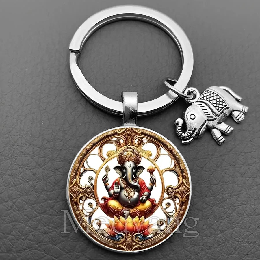 Jewelryhaven720™ THE PRICE FOR ALL PENDANTS IS THE SAME ! Ganesha Keychain Buddha keychain and key ring God Of Wealth Elephant glass key ring men and women bag decoration
