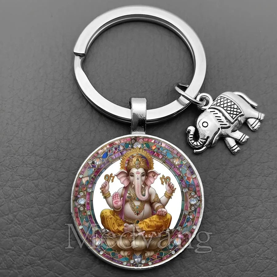 Jewelryhaven720™ THE PRICE FOR ALL PENDANTS IS THE SAME ! Ganesha Keychain Buddha keychain and key ring God Of Wealth Elephant glass key ring men and women bag decoration