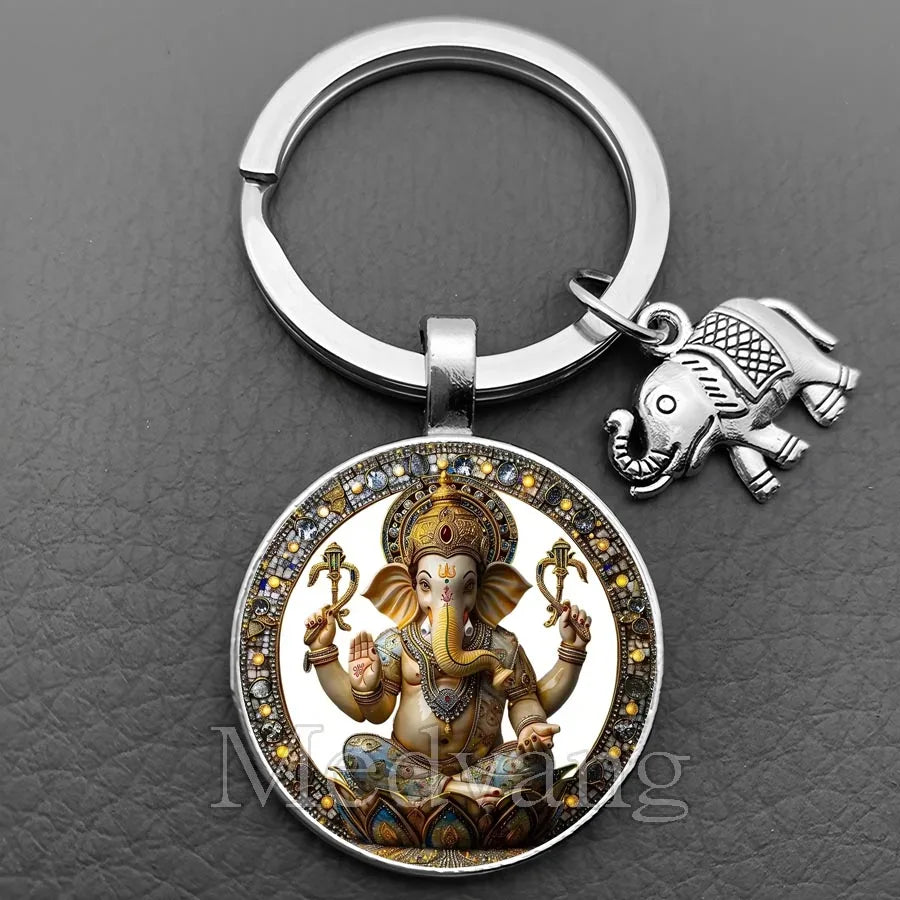 Jewelryhaven720™ THE PRICE FOR ALL PENDANTS IS THE SAME ! Ganesha Keychain Buddha keychain and key ring God Of Wealth Elephant glass key ring men and women bag decoration