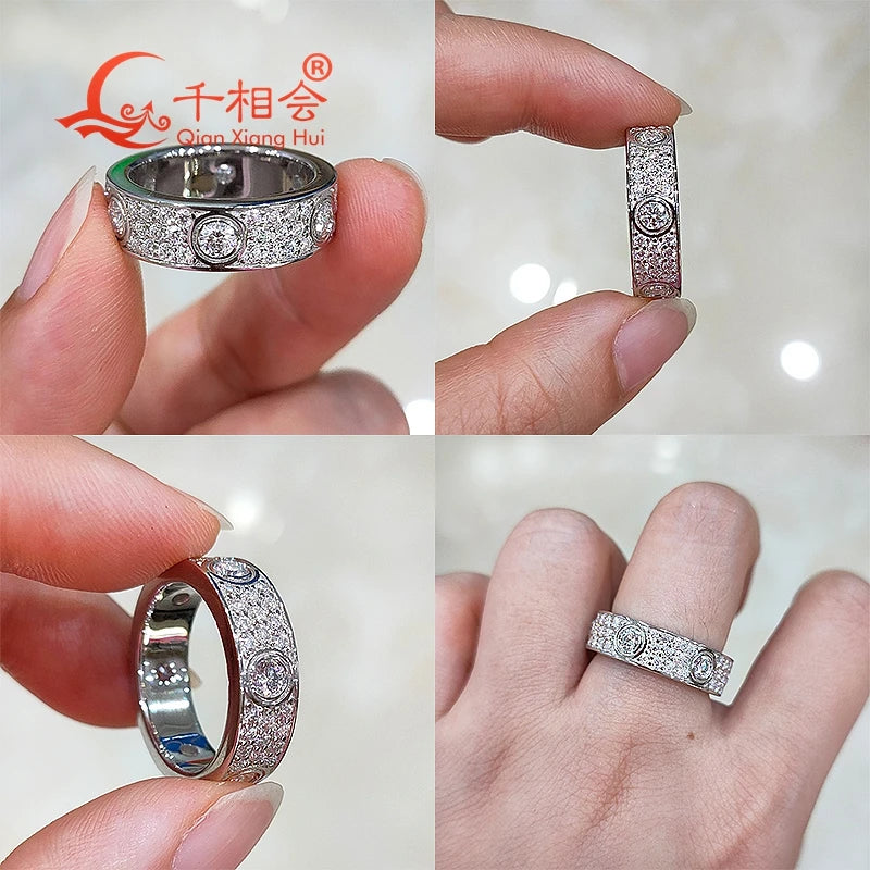 Jewelryhaven720™ 925 silver solid rings Classic Love Three Rows Of Luxury Eternity Ring D VVS Moissanite Wedding Engagement Ring Ladies men