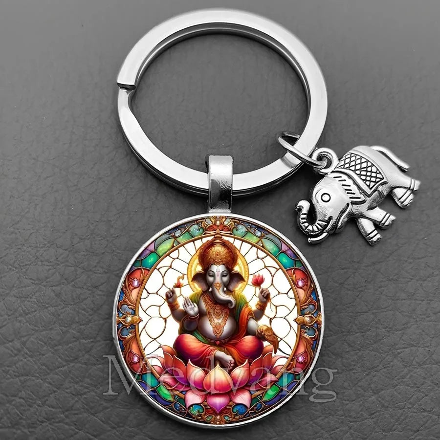 Jewelryhaven720™ THE PRICE FOR ALL PENDANTS IS THE SAME ! Ganesha Keychain Buddha keychain and key ring God Of Wealth Elephant glass key ring men and women bag decoration