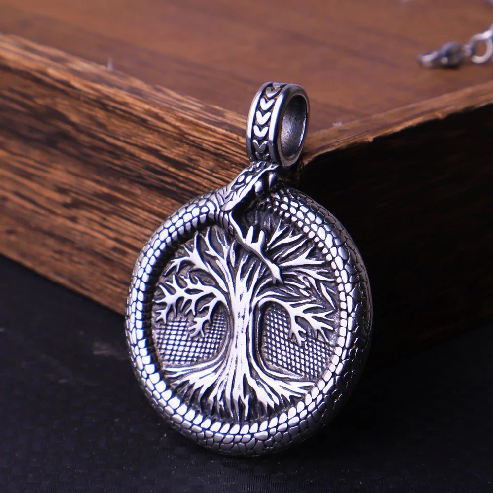 Jewelryhaven720™ Nordic Yggdrasil Viking Tree of Life Pendant Necklace Stainless Steel Viking Ourobles Necklace Men Vintage Fashion Charm Jewelry