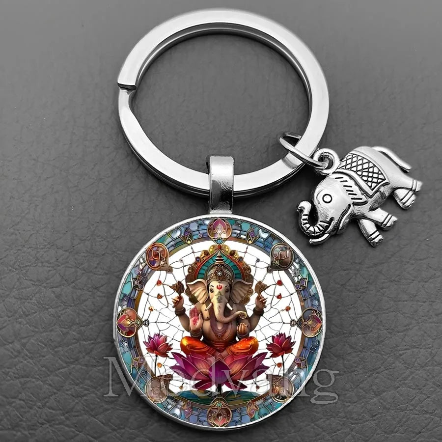 Jewelryhaven720™ THE PRICE FOR ALL PENDANTS IS THE SAME ! Ganesha Keychain Buddha keychain and key ring God Of Wealth Elephant glass key ring men and women bag decoration