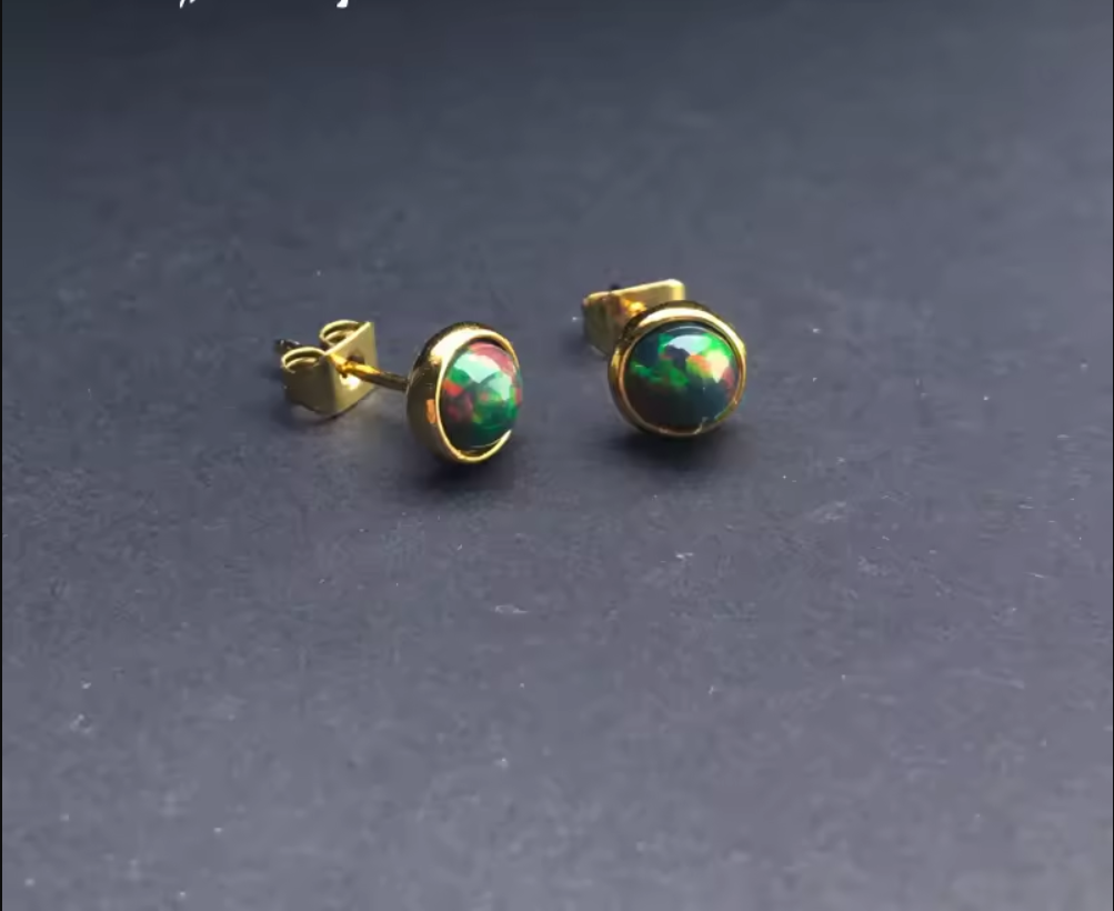 Jewerlyhaven720™ Elegant stud earrings made of natural, precious black opal 5 mm, sterling silver 925,