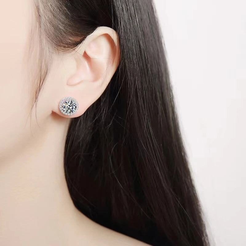 Jewelryhaven720™. 925 Sterling Silver Round Earrings with 1 Carat Moissanite. A Luxury Gift for Women.