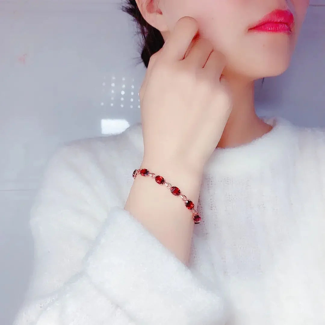 Jewelryhaven720™ Original Bracelet, 18K Rose Gold Plated. Ruby Stone. Women's Bracelet for Party, Celebrations