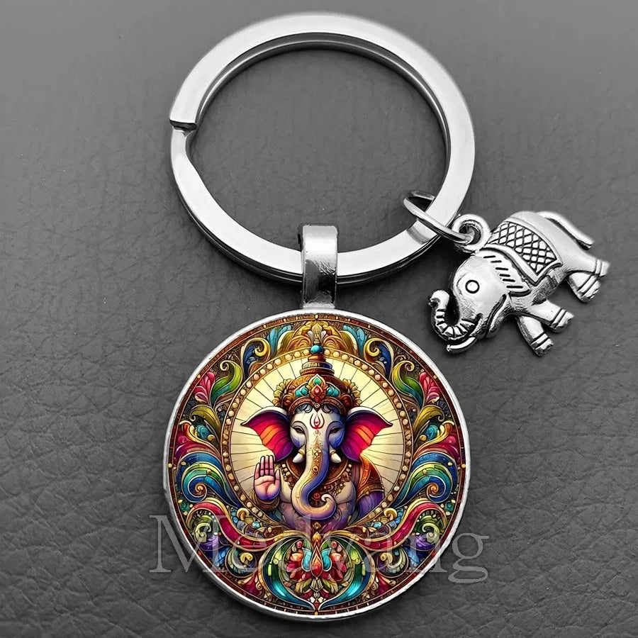 Jewelryhaven720™ THE PRICE FOR ALL PENDANTS IS THE SAME ! Ganesha Keychain Buddha keychain and key ring God Of Wealth Elephant glass key ring men and women bag decoration