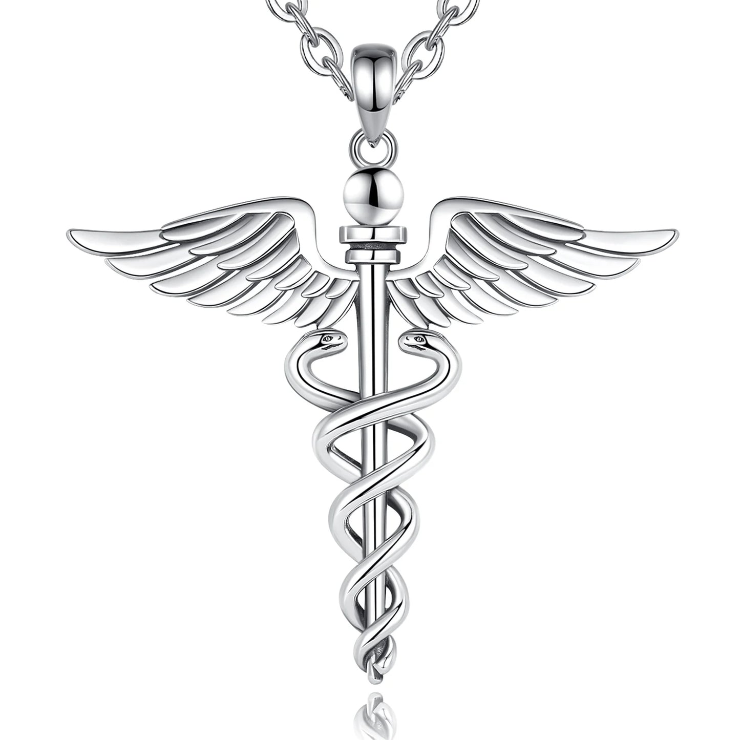 Jewelryhaven720™ 925 Sterling Silver Double Wing Snake Pendants with 7 Chakras, Medical Symbol for Men and Women