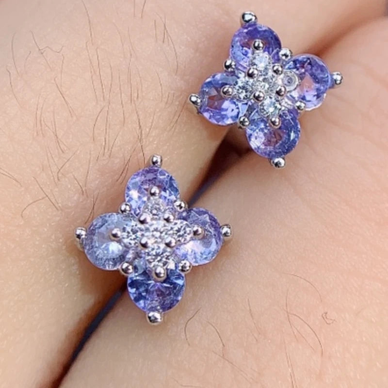 Jewelryhaven720™ New Fine Jewelry 3mm Natural Tanzanite Earring Silver 925 Earings for Women Daily Wear