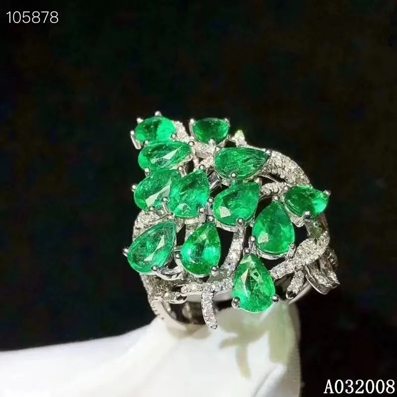 Jewelryhaven720™ 925 Sterling Silver Ring with Natural Emeralds 3mm * 4mm