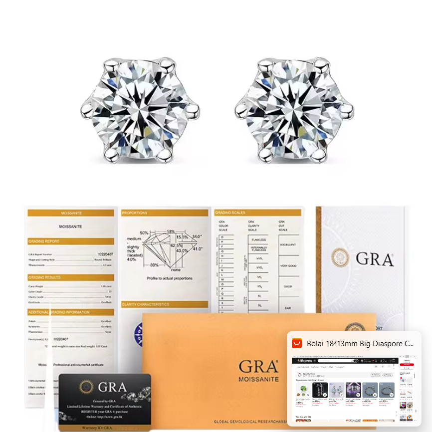 Jewelryhaven720™ 925 Sterling Silver Moissanite Stud Earrings.