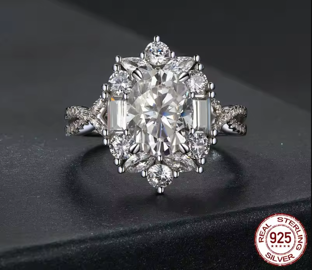 Jewelryhaven720™  Sparkling Luxury Solitaire Moissanite Engagement Ring, 2CT D Color 925 Sterling Silver with 18K White Gold Plated Ring