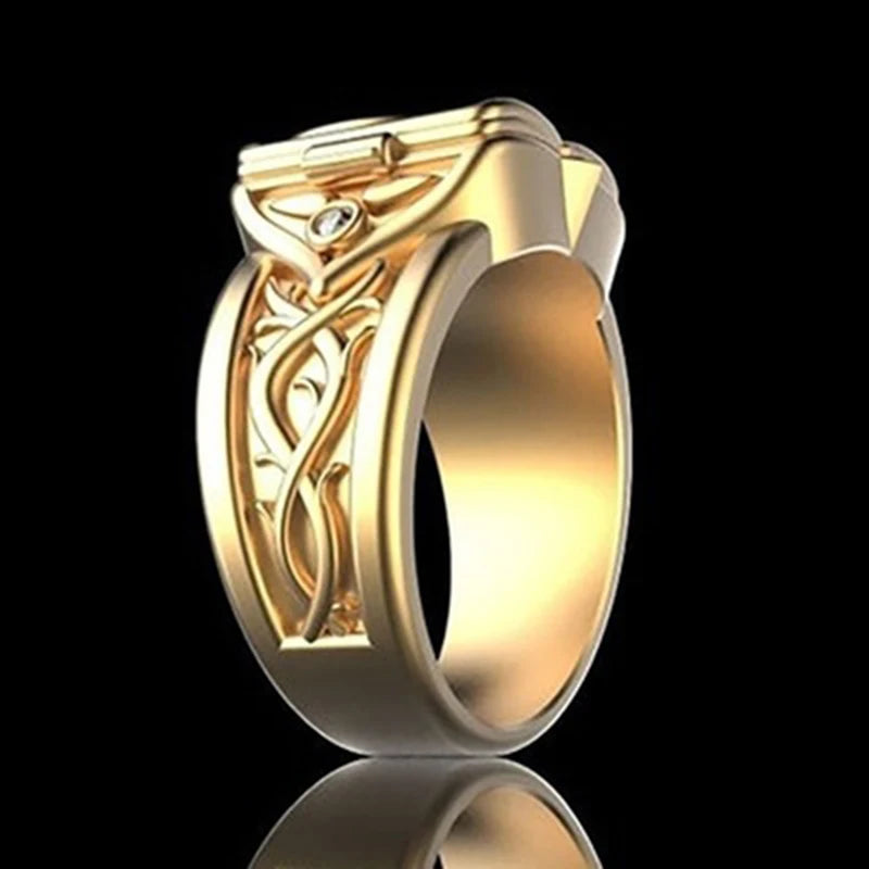 Jewelryhaven720™ Fashion Personality Boxed Clamshell Ring Unique Luxury Retro Men And Women Coffin Ring Fashion Alloy Jewelry Gift Ring Accessori