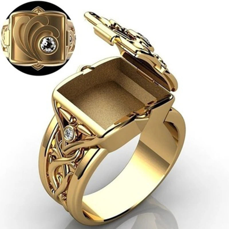 Jewelryhaven720™ Fashion Personality Boxed Clamshell Ring Unique Luxury Retro Men And Women Coffin Ring Fashion Alloy Jewelry Gift Ring Accessori