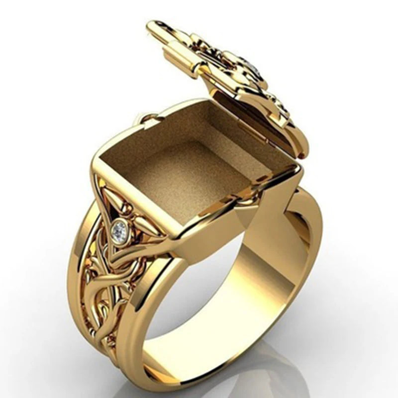 Jewelryhaven720™ Fashion Personality Boxed Clamshell Ring Unique Luxury Retro Men And Women Coffin Ring Fashion Alloy Jewelry Gift Ring Accessori