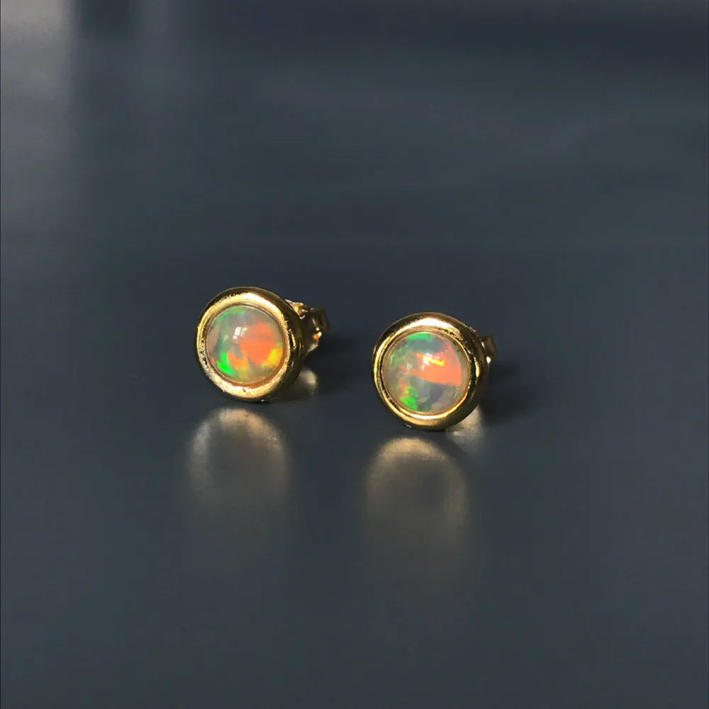 Jewelryhaven720™ Elegant stud earrings made of natural, precious black opal 5 mm, sterling silver 925,