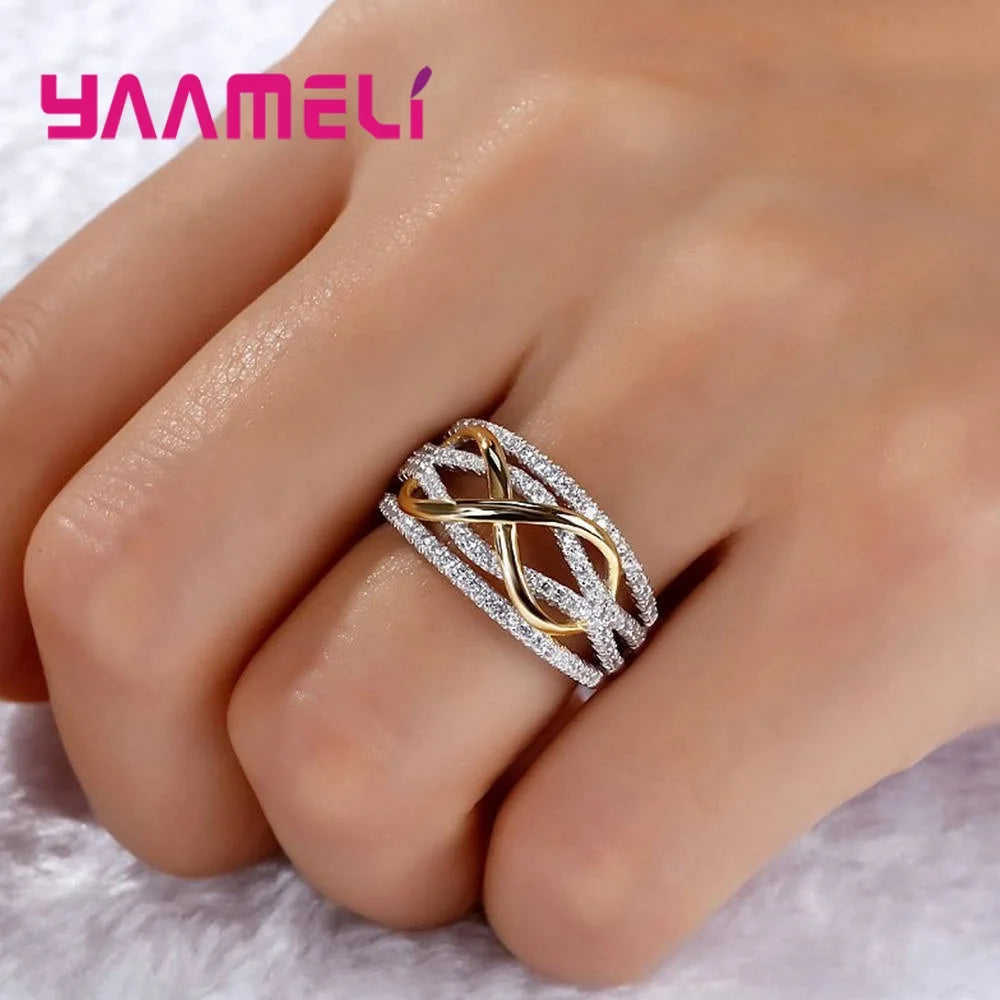 Jewelryhaven720™ Infinity ring in 925 sterling silver with sparkling cubic zirconia stones symbolizing eternity.