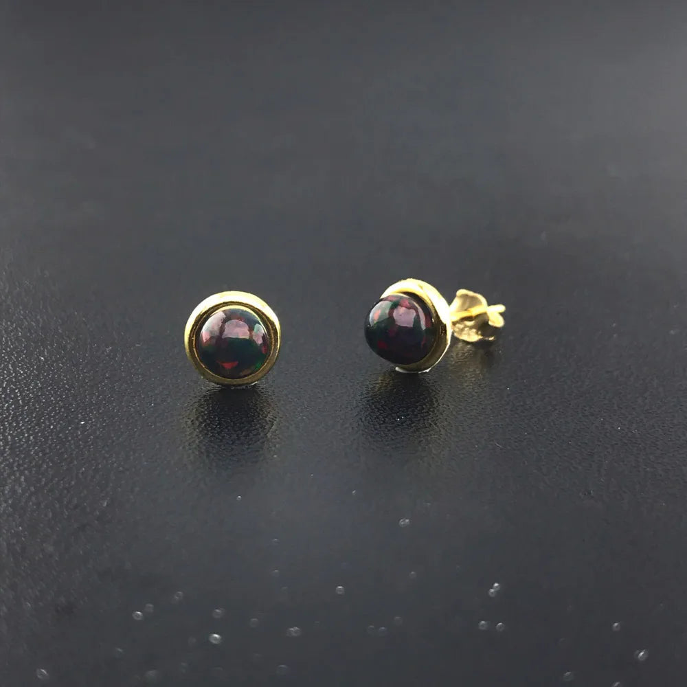 Jewelryhaven720™ Elegant stud earrings made of natural, precious black opal 5 mm, sterling silver 925,