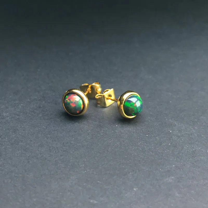 Jewelryhaven720™ Elegant stud earrings made of natural, precious black opal 5 mm, sterling silver 925,