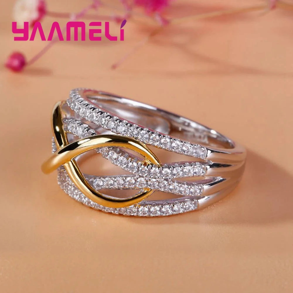 Jewelryhaven720™ Infinity ring in 925 sterling silver with sparkling cubic zirconia stones symbolizing eternity.