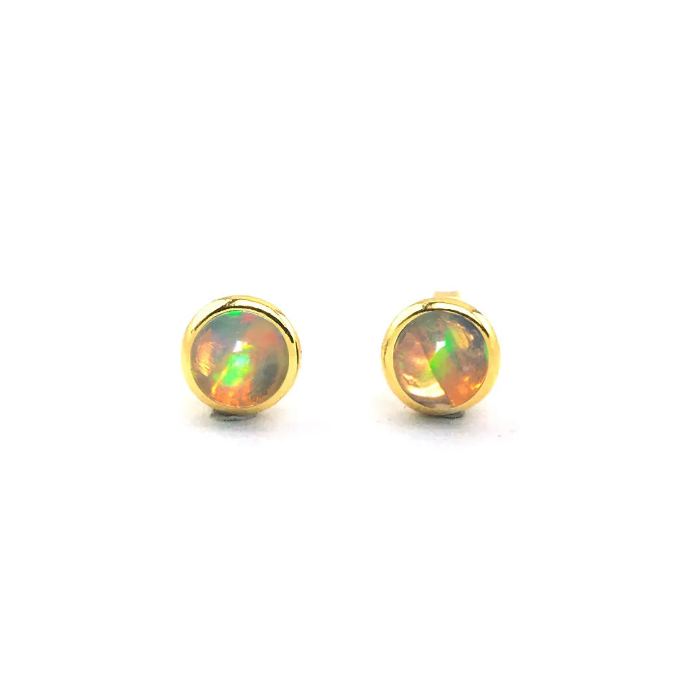 Jewelryhaven720™ Elegant stud earrings made of natural, precious black opal 5 mm, sterling silver 925,