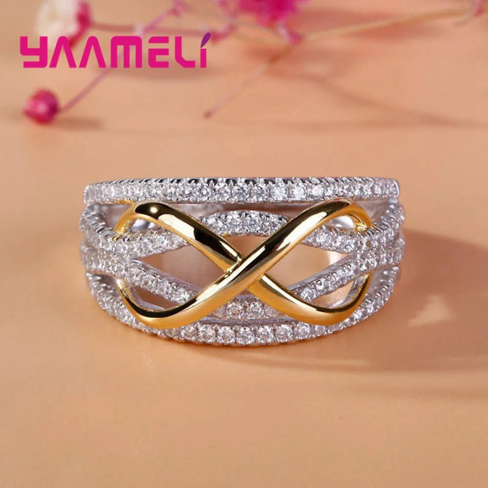 Jewelryhaven720™ Infinity ring in 925 sterling silver with sparkling cubic zirconia stones symbolizing eternity.