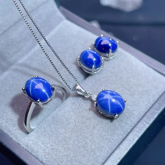 Jewelryhaven720™ 925 Sterling Silver Star Shaped Sapphire Jewelry. Party Anniversary Jewelry Gift.