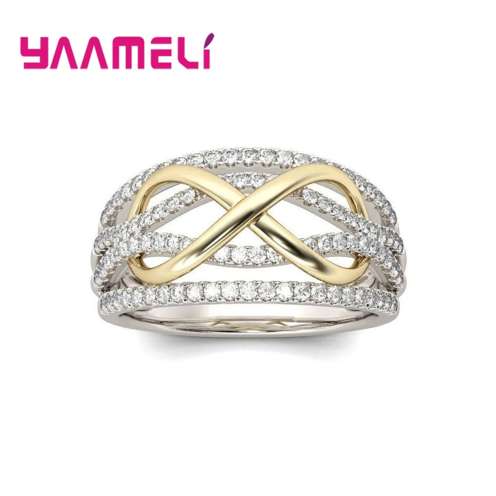 Jewelryhaven720™ Infinity ring in 925 sterling silver with sparkling cubic zirconia stones symbolizing eternity.