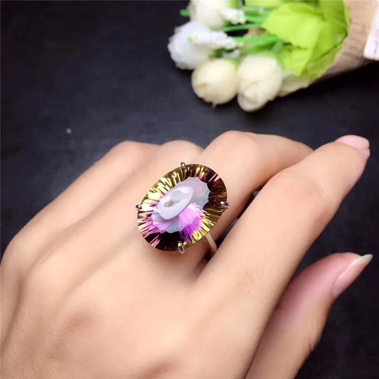 Jewelryhaven720™ Big Size Natural Ametrine15 x 20 мм . Ring S925 Sterling Silver Simple Design Good Gift