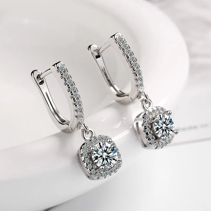 Earrings with original certified moissanite 1ct, 2ct, 3ct, sterling silver. Great gift from Jewelryhaven720™