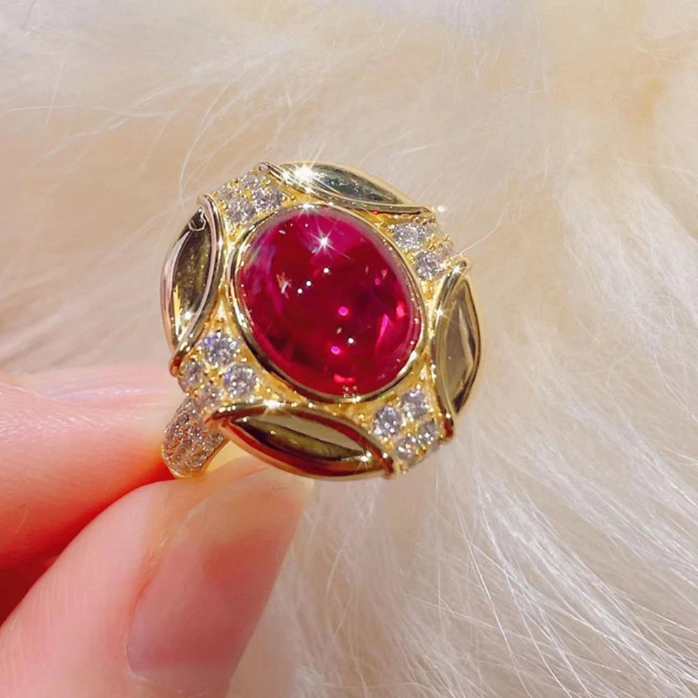 Jewelryhaven720™ Wong Rain Vintage 925 Sterling Silver Oval Ruby and Diamond Party Ring 18K Gold Plated